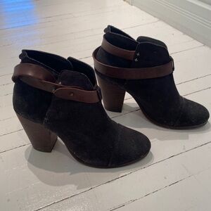 Rag & Bone booties. Dark grey suede with brown leather detail .